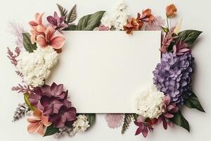 leeg van mooi bloemen Aan kader met wit achtergrond.generatief ai. foto