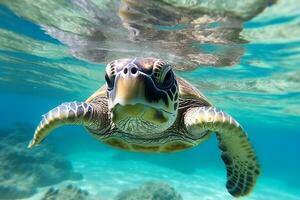 schildpad zwemmen in de zee.generatief ai. foto