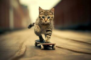 kat Aan een skateboard.generatief ai. foto