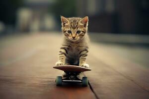 kat Aan een skateboard.generatief ai. foto