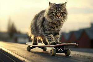 kat Aan een skateboard.generatief ai. foto