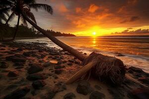 zonsopkomst Hawaii met kokosnoot boom.generatief ai. foto