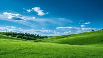 met gras begroeid heuvels met blauw hemel.generatief ai. foto