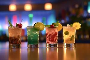 cocktails bar teller met partij lichten achtergrond.generatief ai. foto