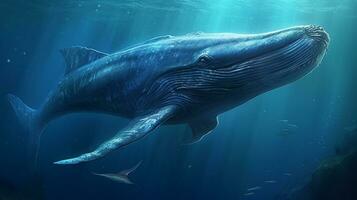 fantasie blauw walvis in de diep zee.generatief ai. foto