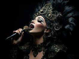 opera zanger Aan zwart achtergrond foto