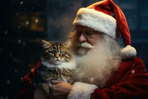 de kerstman claus met kat foto