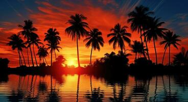 zonsondergang met palmbomen foto