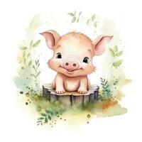 waterverf Woud tekenfilm geïsoleerd schattig baby varken dier foto