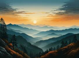 berg landschap met blauw luchten en oranje kleuren foto