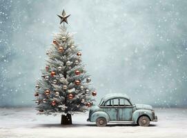 Kerstmis auto met Kerstmis boom foto
