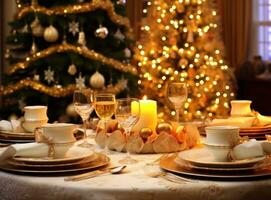 mooi Kerstmis tafel voor vakantie avondeten foto