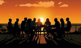 groep van mensen silhouet in de zonsondergang foto