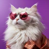 koel kat in zonnebril Aan levendig achtergrond foto