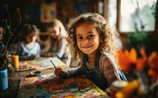 kinderen schilderij in kunst klasse foto