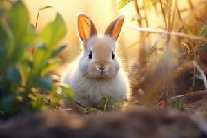 detailopname van schattig konijn met mooi bokeh achtergrond, generatief ai illustratie foto