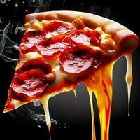 een heet pizza plak met saus Aan het, ai generatief foto