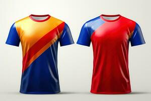 mockup sport- Amerikaans voetbal team uniformen verschillende kleuren shirt, generatief ai illustratie foto