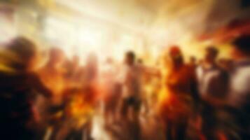 vervagen menigte dansen in nachtclub. feestelijk viering achtergrond. generatief ai foto