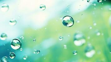 boeiend aqua golven in zonlicht - modieus zomer natuur banier met bubbels en spatten - ai gegenereerd foto