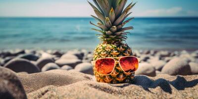 achtergrond van ananas met zonnebril. gemaakt met ai gereedschap foto