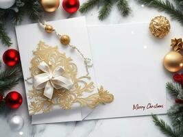 visie van prachtig versierd Kerstmis uitnodiging kaart achtergrond foto