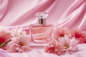 zomer vanille parfum achtergrond foto met kopiëren ruimte. helder roze vanille parfum banier voor zomer. ai generatief