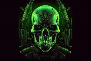 groen punk- cyber menselijk schedel met wapen. neurale netwerk ai gegenereerd foto
