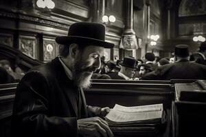 orthodox Jood leest gebeden in de tempel. neurale netwerk ai gegenereerd foto