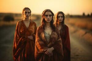 drie Dames van de Berber stam. neurale netwerk ai gegenereerd foto