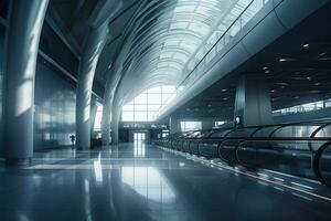 luchthaven terminal roltrap. neurale netwerk ai gegenereerd foto