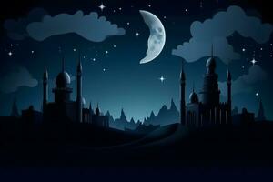 Ramadan kareem achtergrond.halve maan maan Bij een top van een moskee. neurale netwerk ai gegenereerd foto
