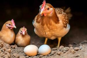 vrij reeks kip Aan een traditioneel gevogelte boerderij. neurale netwerk ai gegenereerd foto