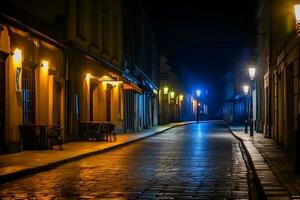 nacht straat licht. neurale netwerk ai gegenereerd foto