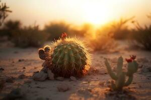top visie van exotisch cactus in woestijn. neurale netwerk ai gegenereerd foto