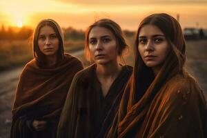 drie Dames van de Berber stam. neurale netwerk ai gegenereerd foto