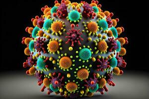 abstract visie van virus van inademing of covid 19 roman coronavirus door microscoop. neurale netwerk gegenereerd kunst foto