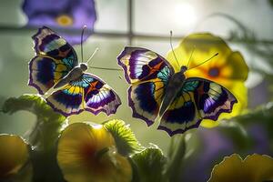 verbazingwekkend achtergrond met vlinders en bloemen. neurale netwerk ai gegenereerd foto