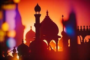 silhouet suleymaniye moskee in zonsondergang stad. neurale netwerk ai gegenereerd foto