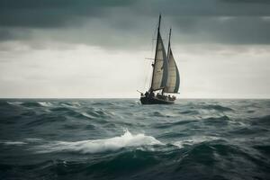 het zeilen boot Bij zee. neurale netwerk ai gegenereerd foto