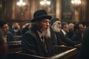 orthodox Jood leest gebeden in de tempel. neurale netwerk ai gegenereerd foto