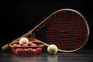 een schot van een tennis racket en een tennis bal. neurale netwerk ai gegenereerd foto