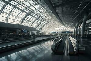 luchthaven terminal roltrap. neurale netwerk ai gegenereerd foto