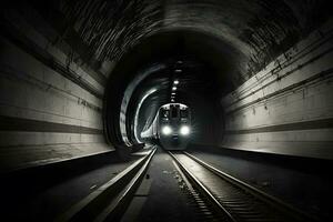 ondergronds metro tunnels in vuil verouderd voorwaarde. neurale netwerk gegenereerd kunst foto
