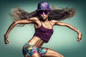 jong afrikaans Amerikaans vrouw danser dansen heup hop dans. neurale netwerk ai gegenereerd foto