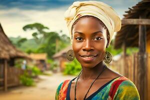 portret van een mooi Afrikaanse vrouw. neurale netwerk ai gegenereerd foto