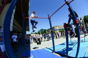 Charkov, Oekraïne - 27 kunnen, 2018 straat training tonen gedurende de jaar- festival van straat culturen foto