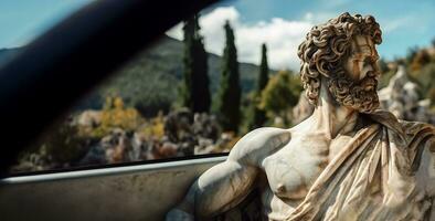marmeren oude Grieks standbeeld reist door auto foto