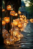 mooi pad vol van kleurrijk transparant lantaarns. ai generatief foto