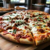 pizza - klassiek, kaasachtig, verrukkelijk, publiekelijk comfort voedsel foto